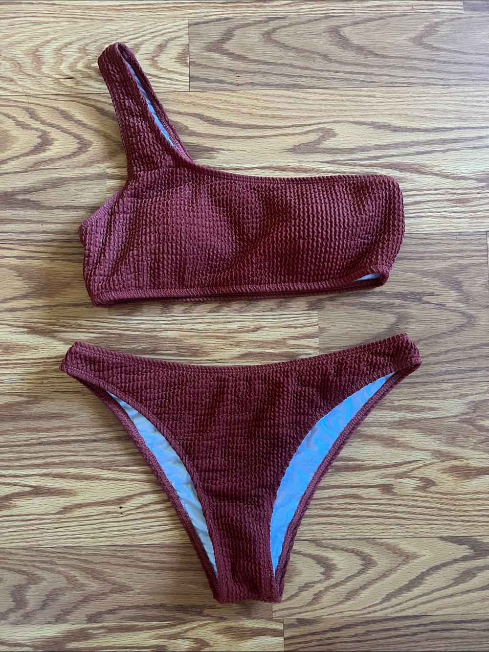 Asymmetric Textured Bikini Top in Deep Wine